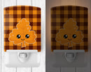 Fall Leaf on Gingham Ceramic Night Light Compact, UL-Certified, Ideal for Bedroom, Bathroom, Nursery, Hallway, Kitchen, 6x4x3, Multicolor