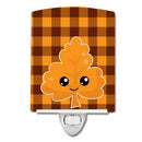 Fall Leaf on Gingham Ceramic Night Light Compact, UL-Certified, Ideal for Bedroom, Bathroom, Nursery, Hallway, Kitchen, 6x4x3, Multicolor