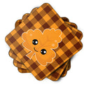Fall Leaf on Gingham Foam Coasters Set of 4 Cup Coasters for Indoor Outdoor, Tabletop Protection, Anti Slip, Mouse pad Material