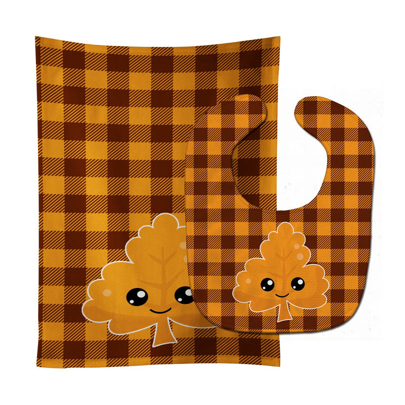 Fall Leaf on Gingham Baby Bib & Burp Cloth BB7109STBU