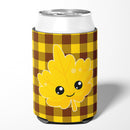 Fall Leaf on Gingham Can or Bottle Hugger Cooler Sleeve for Standard 12 oz Cans, Insulated Foam Beer & Soda Can Hugger Reusable