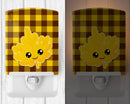 Fall Leaf on Gingham Ceramic Night Light Compact, UL-Certified, Ideal for Bedroom, Bathroom, Nursery, Hallway, Kitchen, 6x4x3, Multicolor