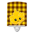 Fall Leaf on Gingham Ceramic Night Light Compact, UL-Certified, Ideal for Bedroom, Bathroom, Nursery, Hallway, Kitchen, 6x4x3, Multicolor