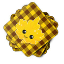 Fall Leaf on Gingham Foam Coasters Set of 4 Cup Coasters for Indoor Outdoor, Tabletop Protection, Anti Slip, Mouse pad Material