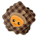 Fall Acorn on Gingham Foam Coasters Set of 4 Cup Coasters for Indoor Outdoor, Tabletop Protection, Anti Slip, Mouse pad Material
