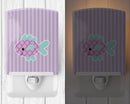 Purple Fish Ceramic Night Light Compact, UL-Certified, Ideal for Bedroom, Bathroom, Nursery, Hallway, Kitchen, 6x4x3, Multicolor