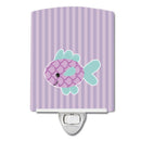 Purple Fish Ceramic Night Light Compact, UL-Certified, Ideal for Bedroom, Bathroom, Nursery, Hallway, Kitchen, 6x4x3, Multicolor