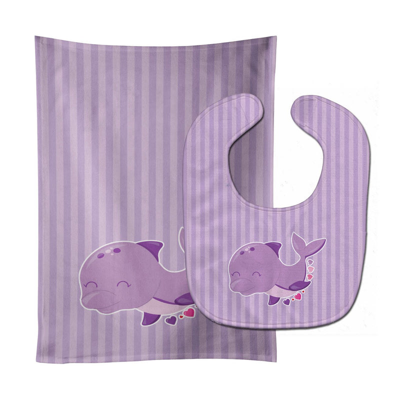 Purple Dolphin Baby Bib & Burp Cloth BB7132STBU