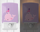 Pink Whale Ceramic Night Light Compact, UL-Certified, Ideal for Bedroom, Bathroom, Nursery, Hallway, Kitchen, 6x4x3, Multicolor