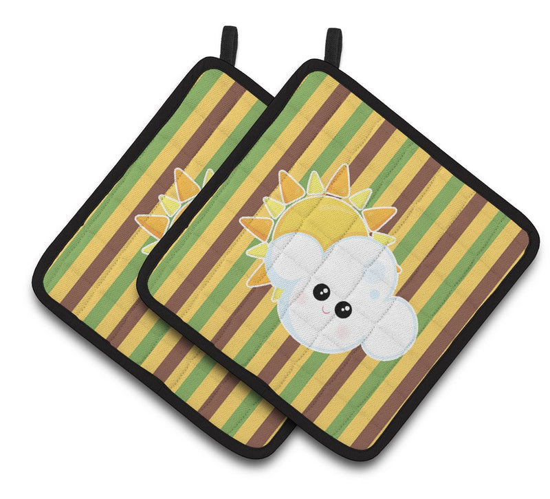 Weather Partly Cloudy Face Pair of Pot Holders BB7152PTHD