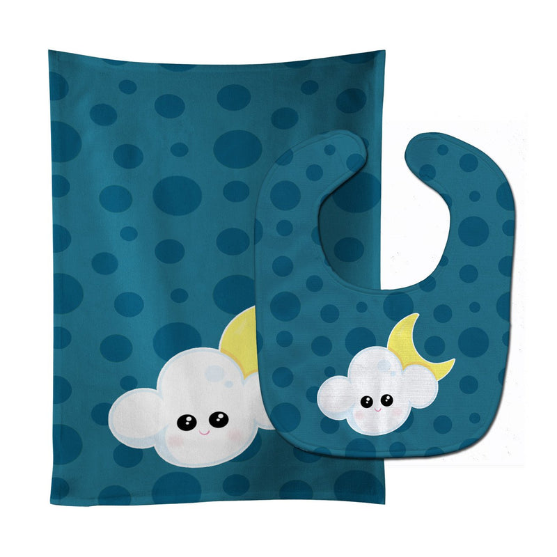 Weather Cloudy Moon Face Baby Bib & Burp Cloth BB7154STBU