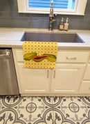 Papayas on Basketweave Kitchen Towel Velour Plush Front and Cotton Loop Back Machine Washable