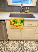 Pineapples on Basketweave Kitchen Towel Velour Plush Front and Cotton Loop Back Machine Washable