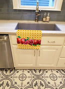 Pomegranates on Basketweave Kitchen Towel Velour Plush Front and Cotton Loop Back Machine Washable