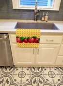Strawberries on Basketweave Kitchen Towel Velour Plush Front and Cotton Loop Back Machine Washable