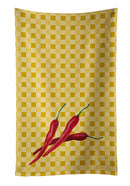 Chili Peppers on Basketweave Kitchen Towel Velour Plush Front and Cotton Loop Back Machine Washable