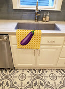 Eggplant on Basketweave Kitchen Towel Velour Plush Front and Cotton Loop Back Machine Washable