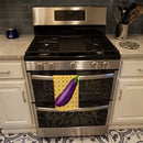 Eggplant on Basketweave Kitchen Towel Velour Plush Front and Cotton Loop Back Machine Washable