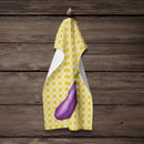 Eggplant on Basketweave Kitchen Towel Velour Plush Front and Cotton Loop Back Machine Washable