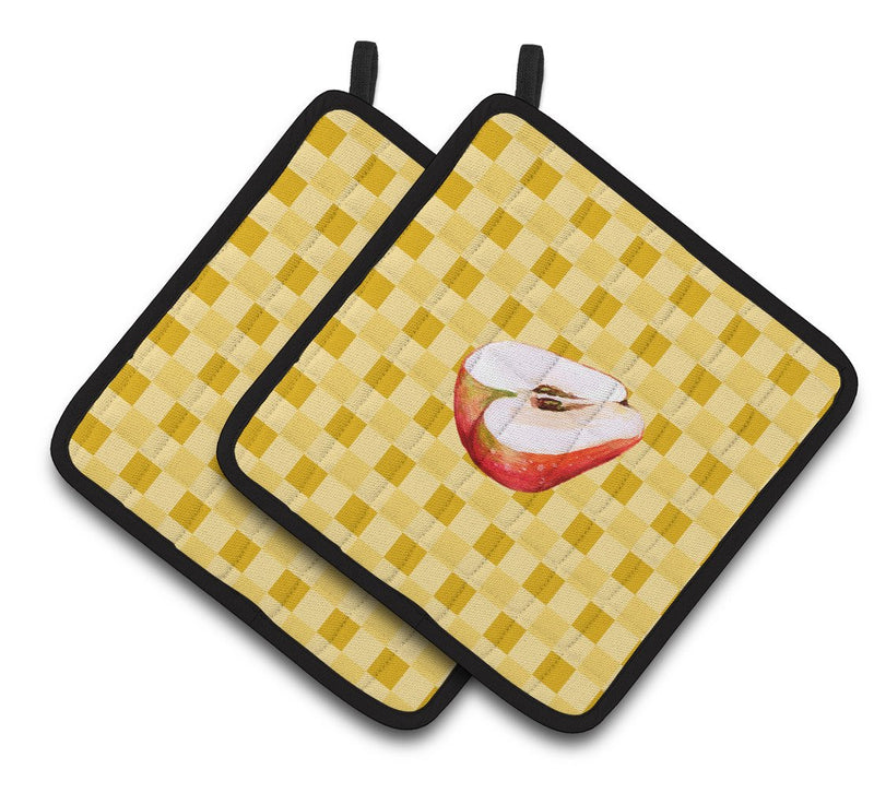 Sliced Apple on Basketweave Pair of Pot Holders BB7219PTHD