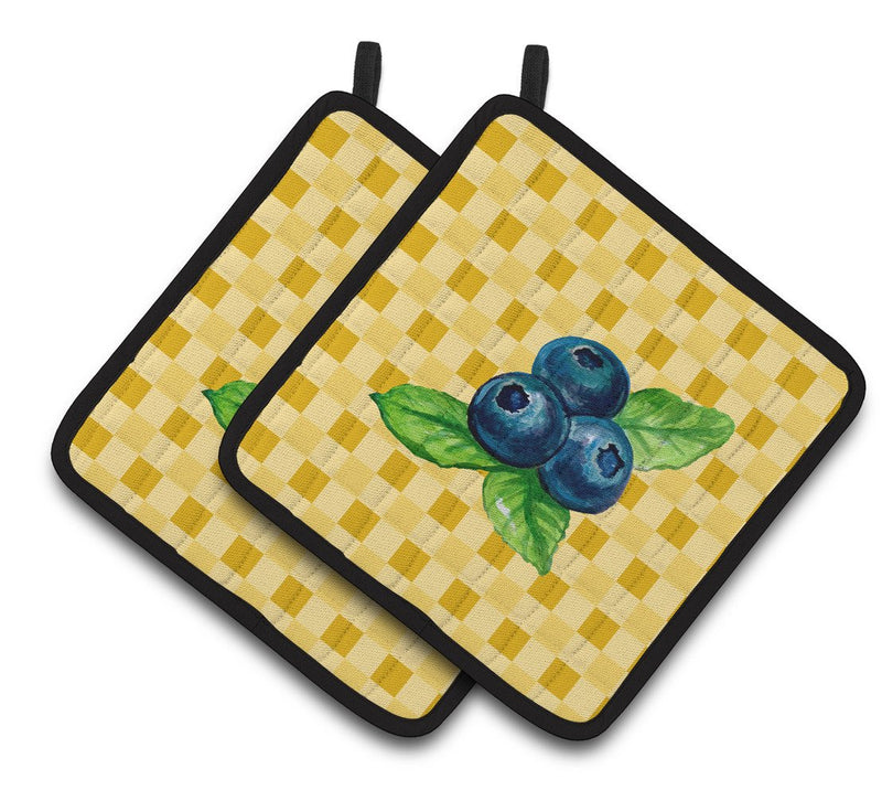 Blueberries on Basketweave Pair of Pot Holders BB7223PTHD