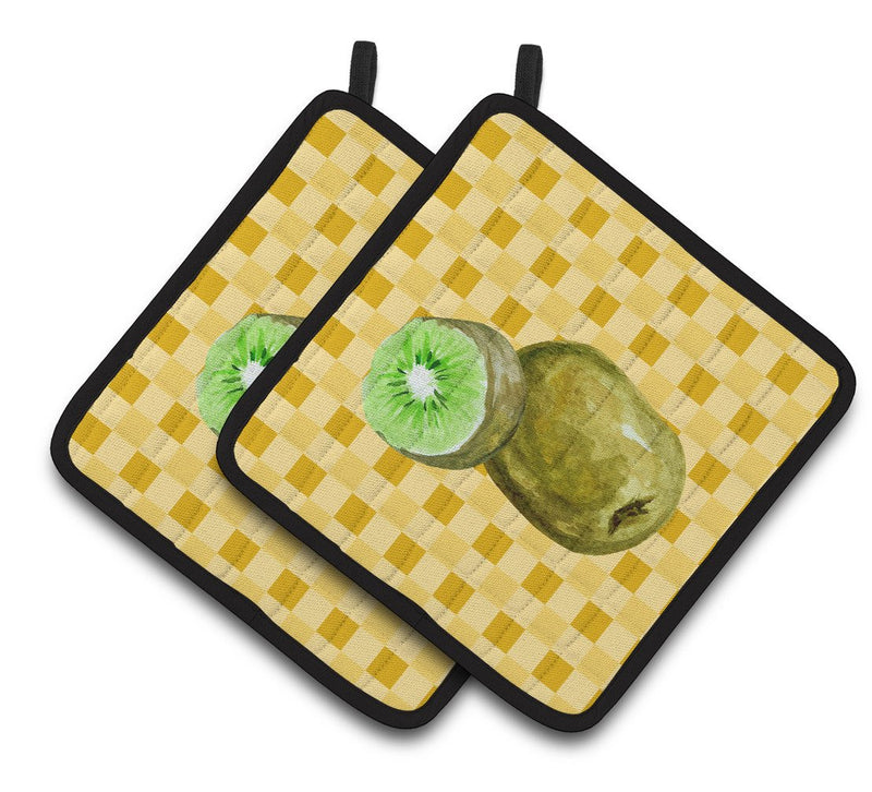 Kiwi on Basketweave Pair of Pot Holders BB7231PTHD