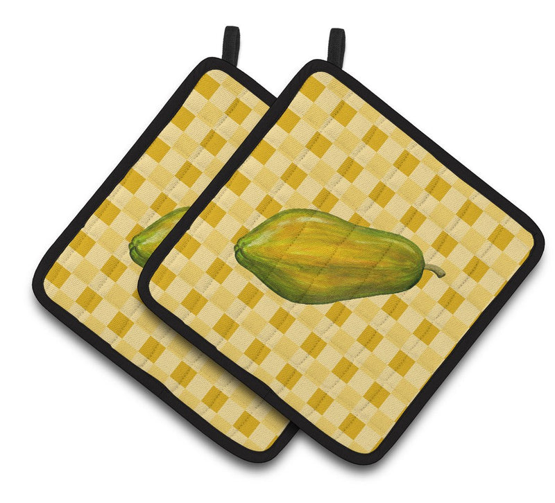 Whole Papaya on Basketweave Pair of Pot Holders BB7241PTHD