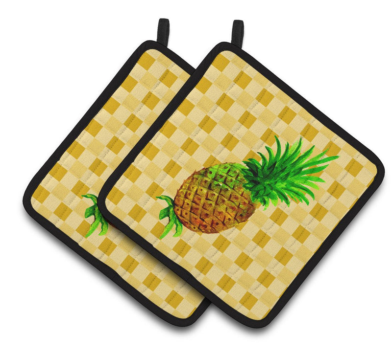 Whole Pineapple on Basketweave Pair of Pot Holders BB7246PTHD