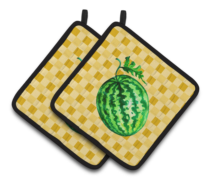 Whole Watermelon on Basketweave Pair of Pot Holders BB7252PTHD