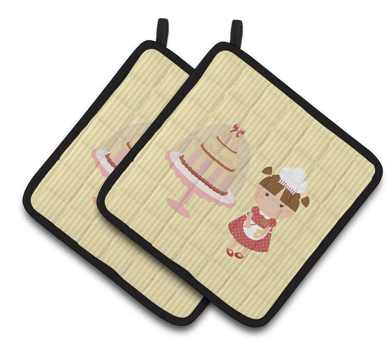 Cake Baker Brunette Yellow Pair of Pot Holders BB7255PTHD