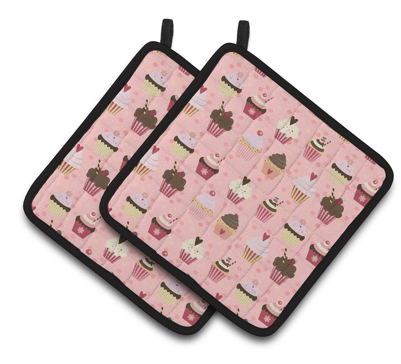 Cupcakes on Pink Pair of Pot Holders BB7280PTHD