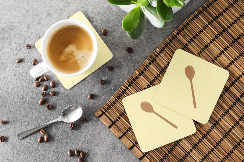 Wooden Spoon on Yellow Foam Coaster Set of 4 BB7285FC