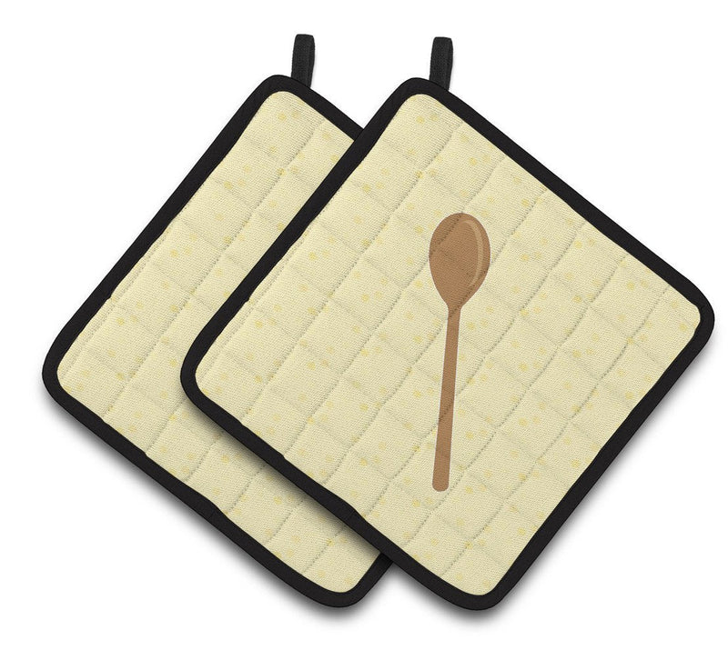 Wooden Spoon on Yellow Pair of Pot Holders BB7285PTHD