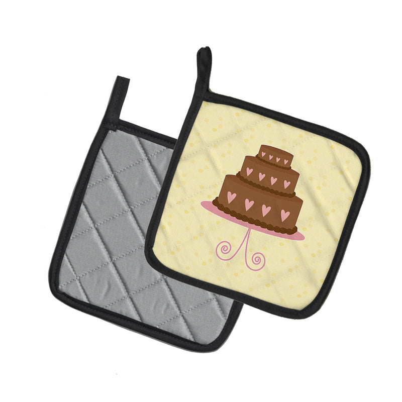 3 Tier Heart Chocolate Cake on Yellow Pot Holders - Set of 2 - Heat-Resistant Kitchen Essentials BB7288PTHD