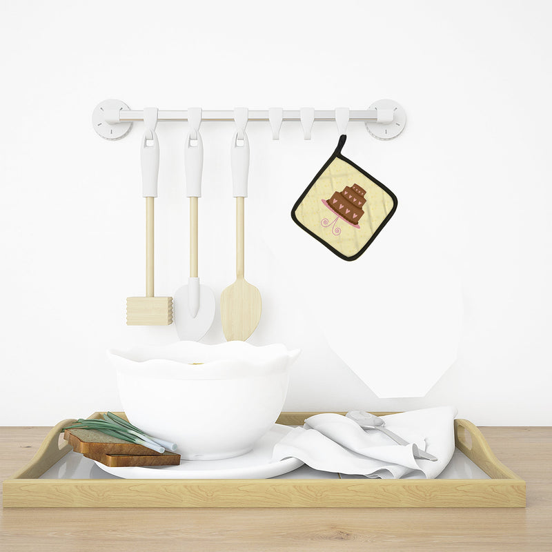 3 Tier Heart Chocolate Cake on Yellow Pot Holders - Set of 2 - Heat-Resistant Kitchen Essentials BB7288PTHD