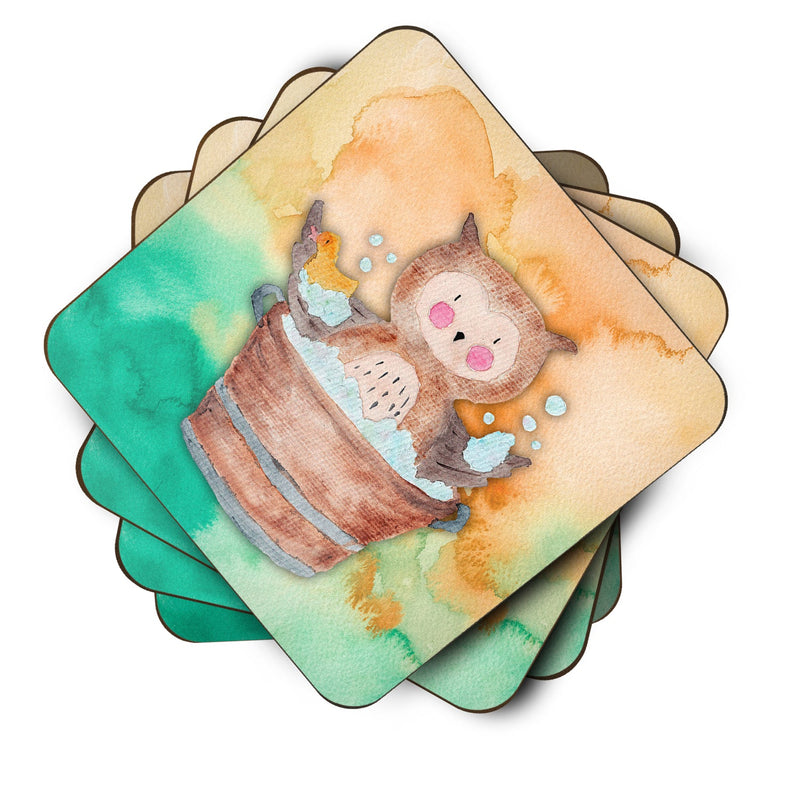 Owl Bathing Watercolor Foam Coaster Set of 4 BB7342FC