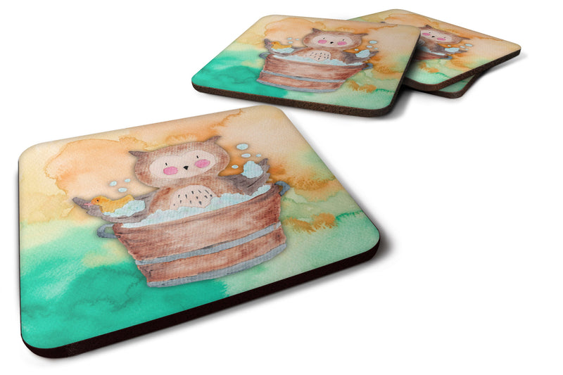 Owl Bathing Watercolor Foam Coaster Set of 4 BB7342FC