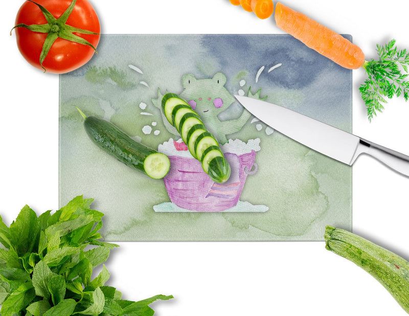 Frog Bathing Watercolor Glass Cutting Board Large BB7343LCB