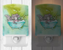 Raccoon Bathing Watercolor Ceramic Night Light Compact, UL-Certified, Ideal for Bedroom, Bathroom, Nursery, Hallway, Kitchen, 6x4x3, Multicolor