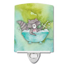 Raccoon Bathing Watercolor Ceramic Night Light Compact, UL-Certified, Ideal for Bedroom, Bathroom, Nursery, Hallway, Kitchen, 6x4x3, Multicolor