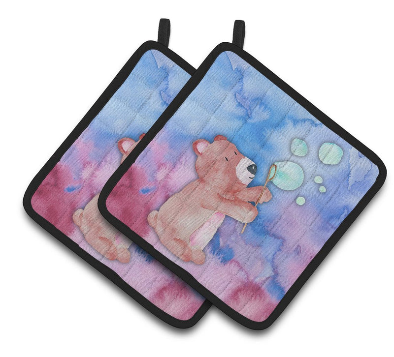 Bear and Bubbles Watercolor Pair of Pot Holders BB7347PTHD