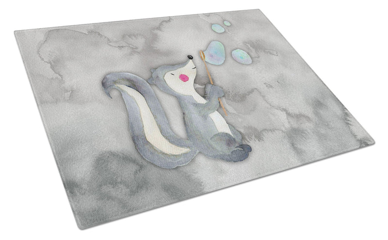 Skunk and Bubbles Watercolor Glass Cutting Board Large BB7352LCB