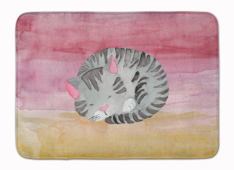 Sleeping Grey Cat Watercolor Machine Washable Memory Foam Mat BB7353RUG