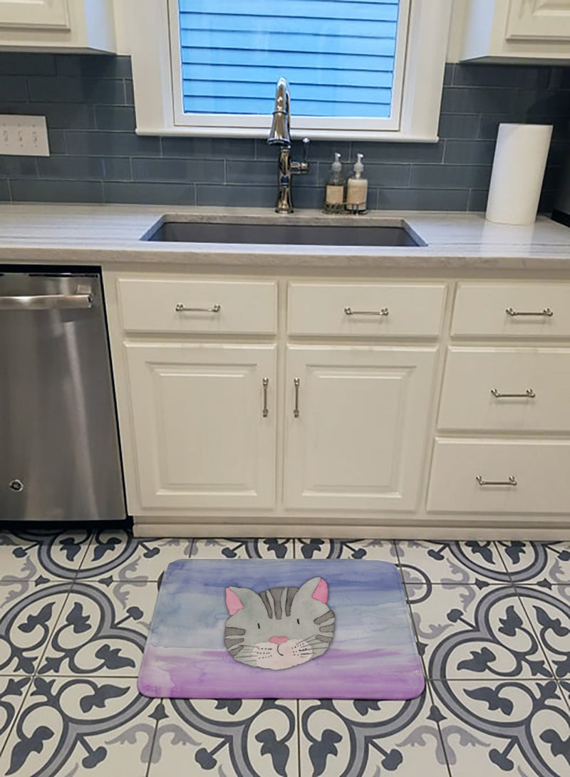 Cat Face Watercolor Machine Washable Memory Foam Mat BB7355RUG