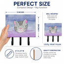 Cat Face Watercolor Leash or Key Holder Wall Hooks, Coat Rack Wall Mount, for Hanging Keys, Towels, Aprons, Leashes