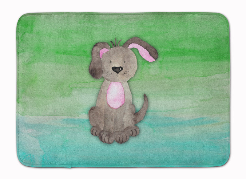 Dog Teal and Green Watercolor Machine Washable Memory Foam Mat BB7357RUG