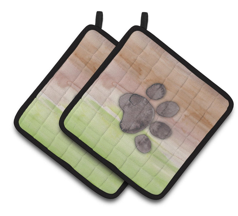 Dog Paw Watercolor Pair of Pot Holders BB7359PTHD