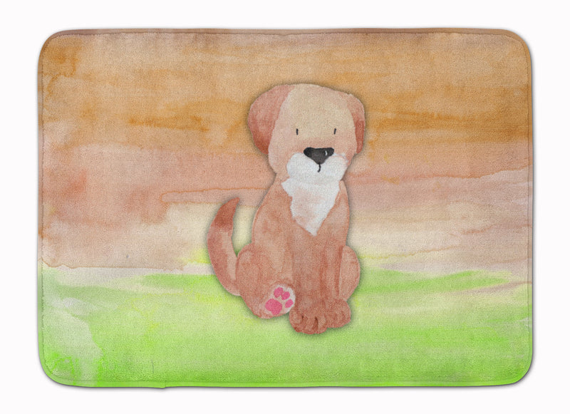 Dog Green and Brown Watercolor Machine Washable Memory Foam Mat BB7360RUG