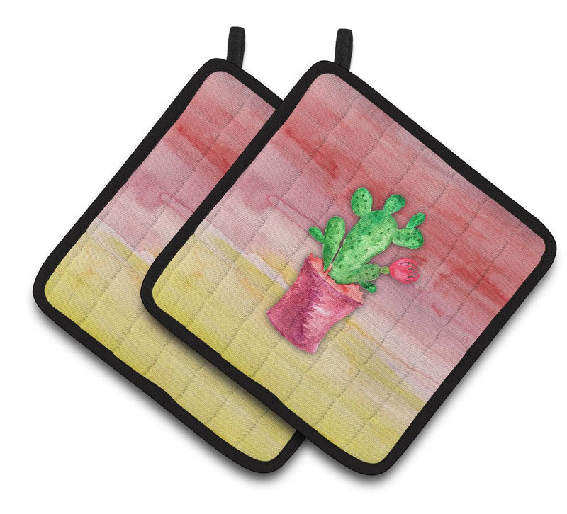 Flowering Cactus Watercolor Pair of Pot Holders BB7361PTHD