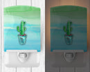 Cactus Teal and Green Watercolor Ceramic Night Light Compact, UL-Certified, Ideal for Bedroom, Bathroom, Nursery, Hallway, Kitchen, 6x4x3, Multicolor